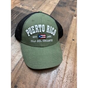 Fashion Code Puerto Rico Isla Del Encanto Trucker Hat Olive Green Snapback Cap